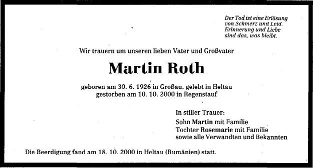 Roth Martin 1926-2000 Todesanzeige